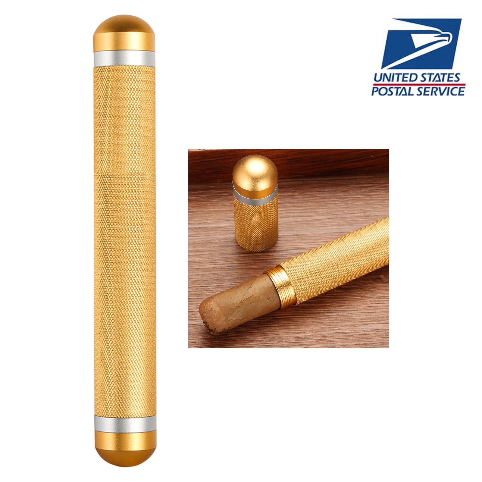 Galiner Gold Cigar Case Tube Box Waterproof Cigar Holder 1 Cigar Tobacco Metal