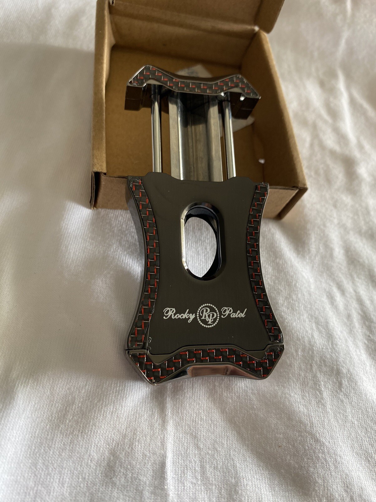 Rocky Patel Viper V-Cut Cigar Cutter – Gunmetal and Red Carbon Fiber – New