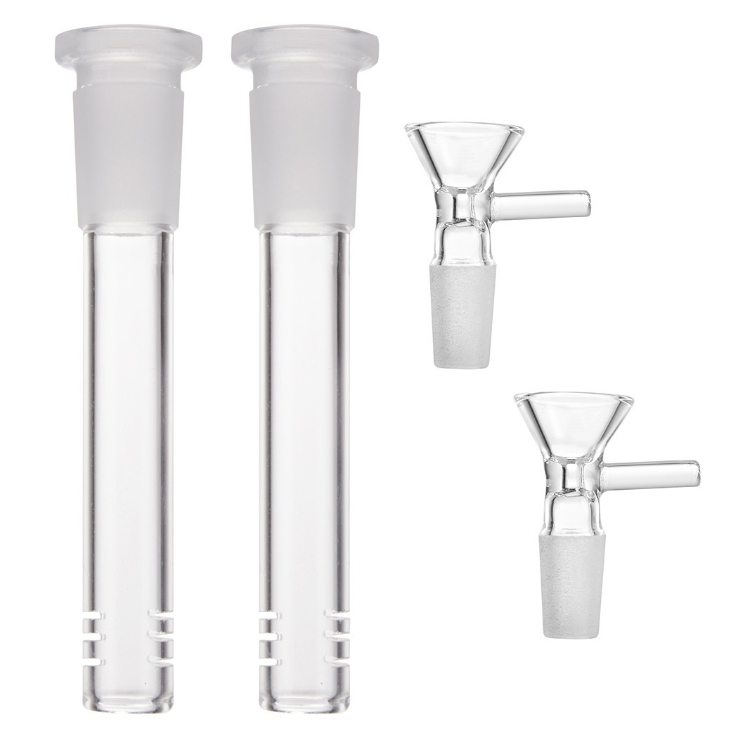 2-Pack 4.3” 14mm Glass Downstem and 14mm Male Bowl Piece for Glass Bong