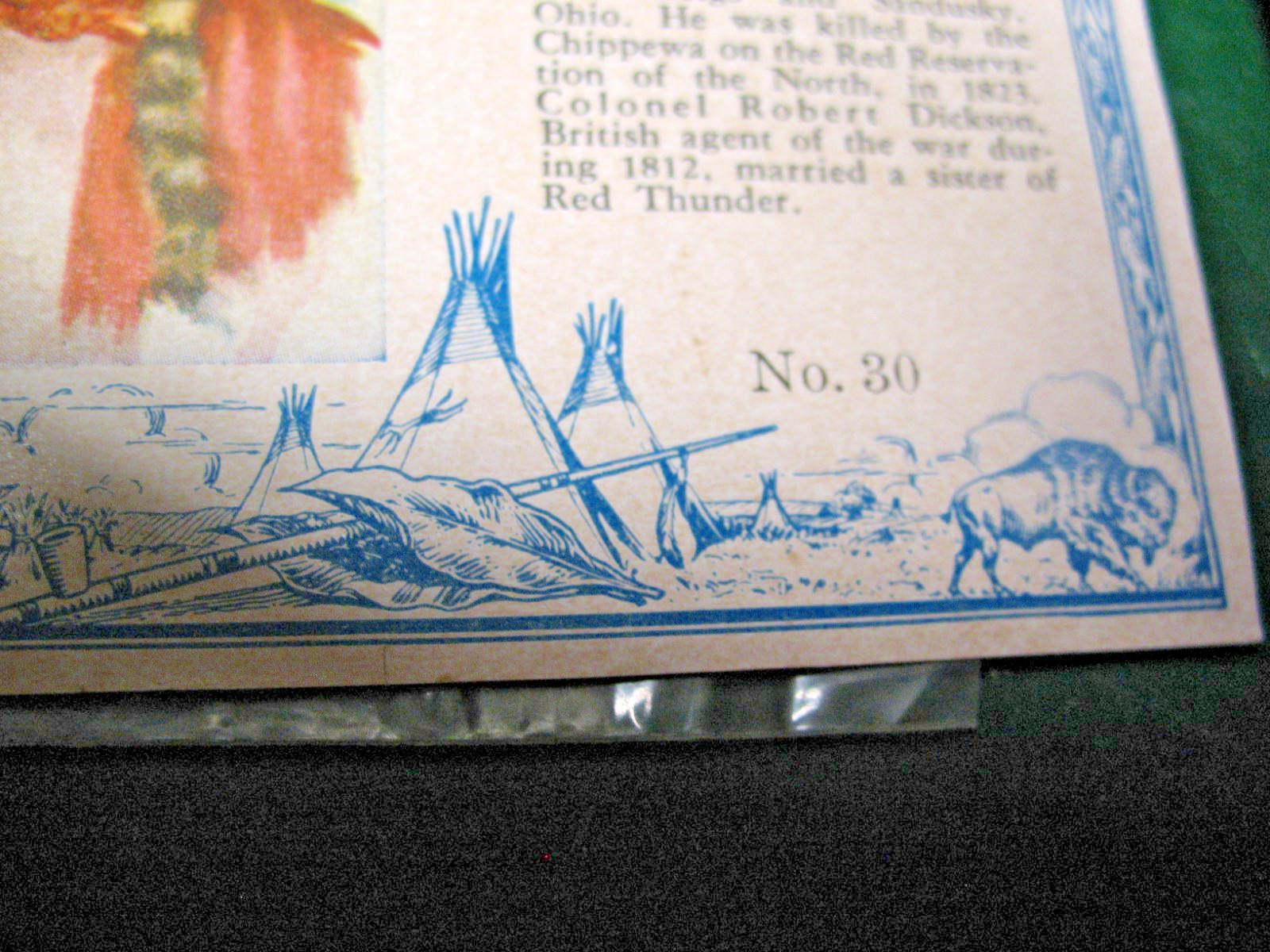 RED MAN CHEWING TOBACCO RED THUNDER AMERICAN INDIAN CHEIFS No.30 ORIG.PRINT
