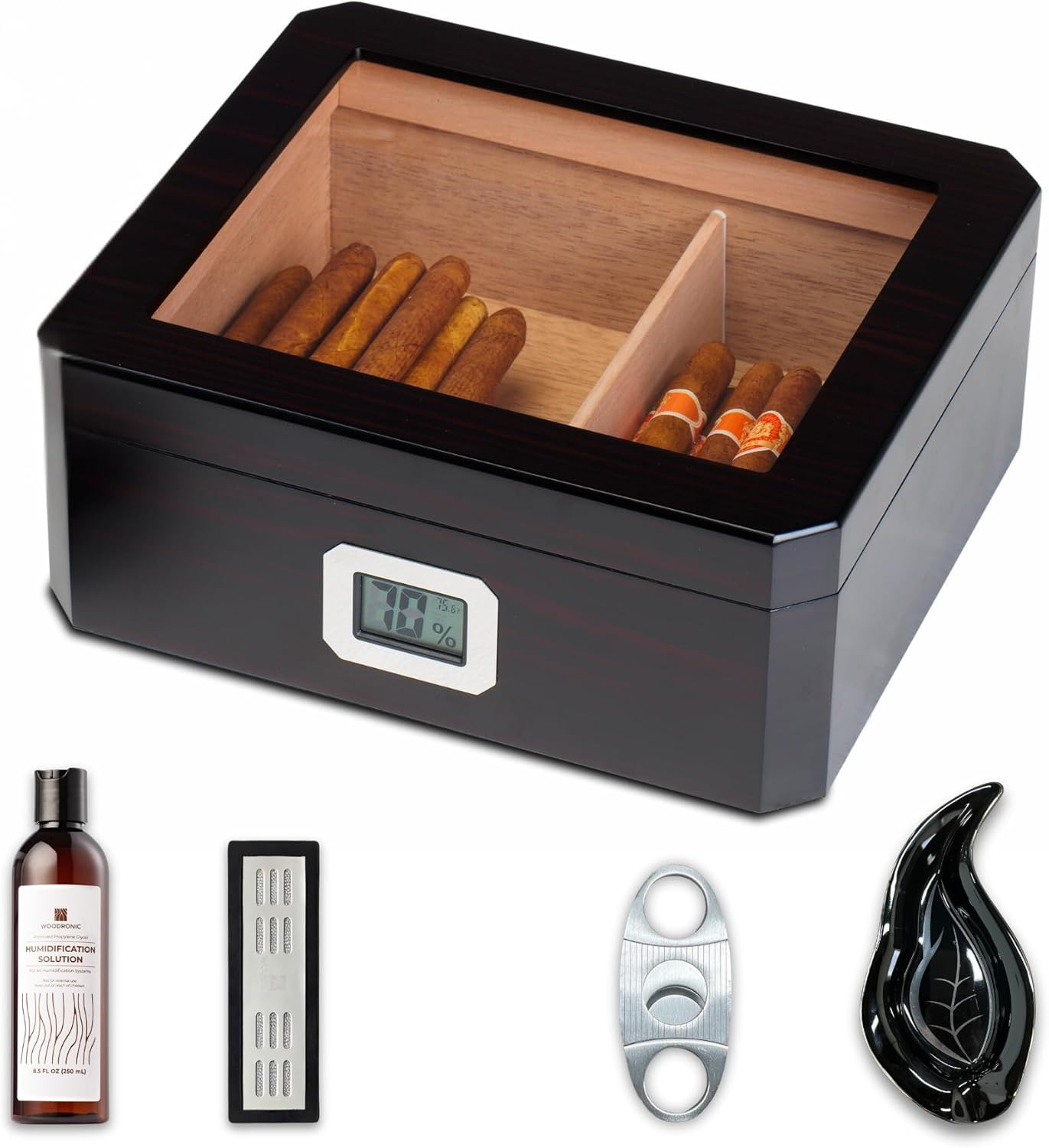 Cigar Humidor for 50 Counts with Digital Hygrometer, Spanish Cedar Lined & Divid