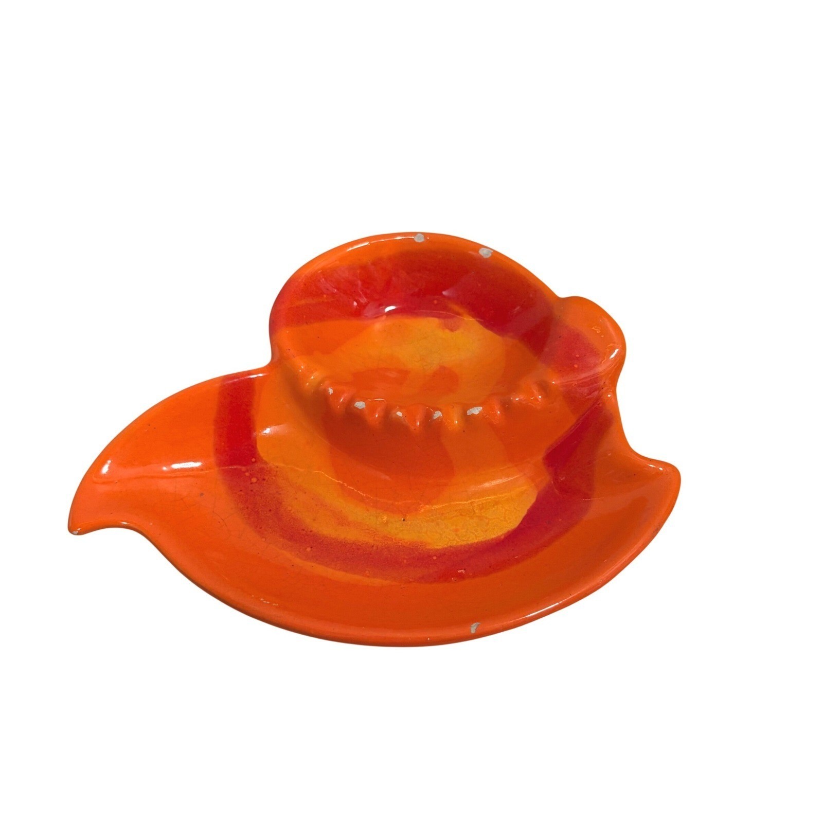 Vtg Marcia of California Lava Leaf Orange Ceramic Ashtray Dish Mid Century MCM