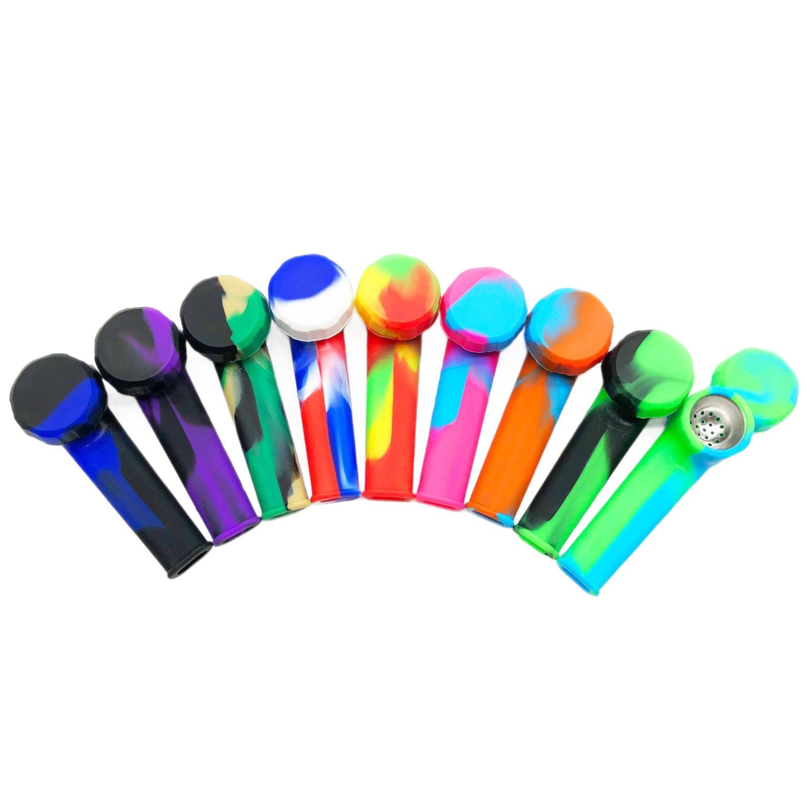 2x 3.4” Mini Silicone Smoking Hand Pipe with Metal Bowl&Cap Lid Pocket Pipe–