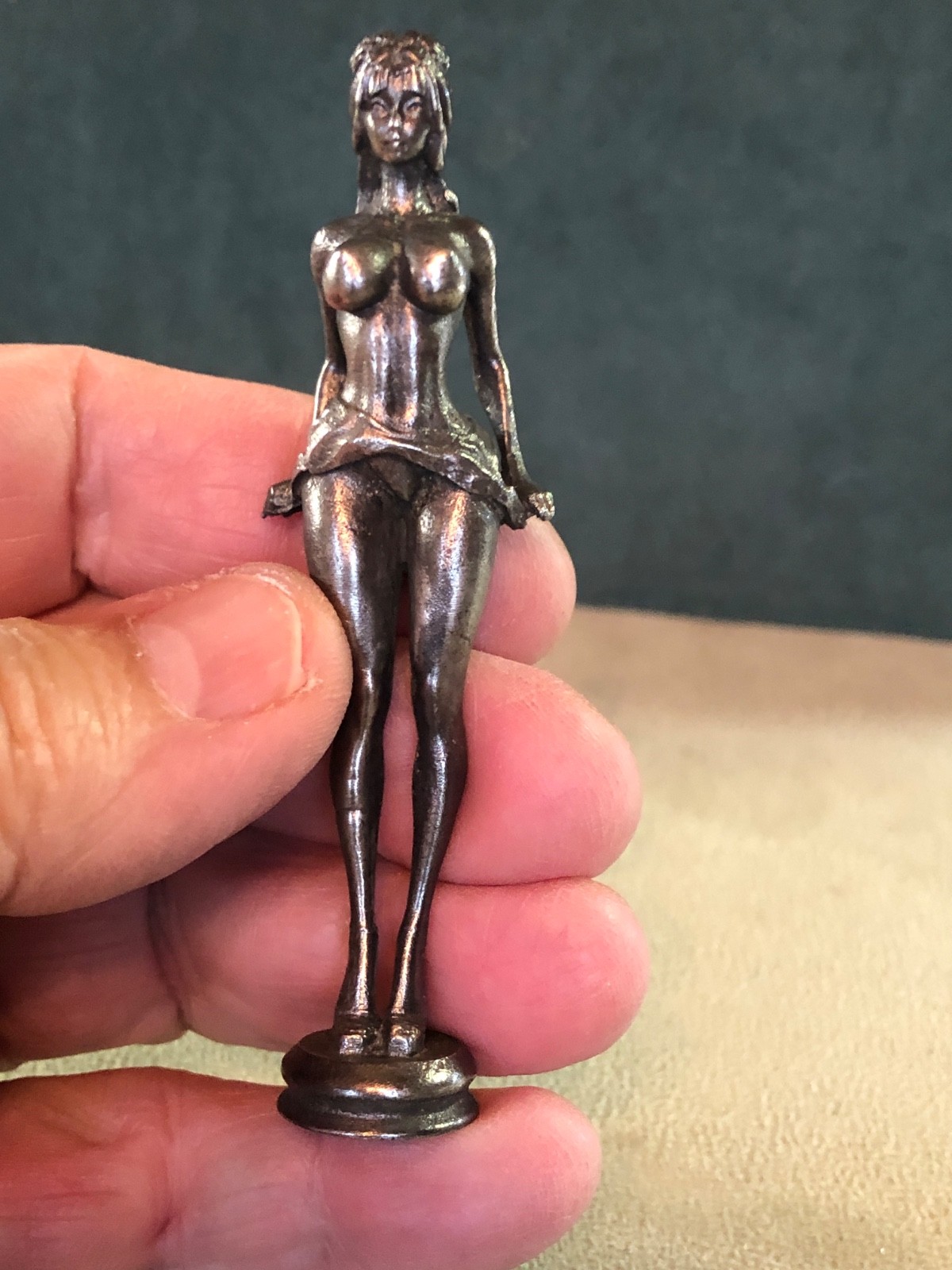 Girl Removing Swimsuit Pipe Tamper, Solid Fine Pewter