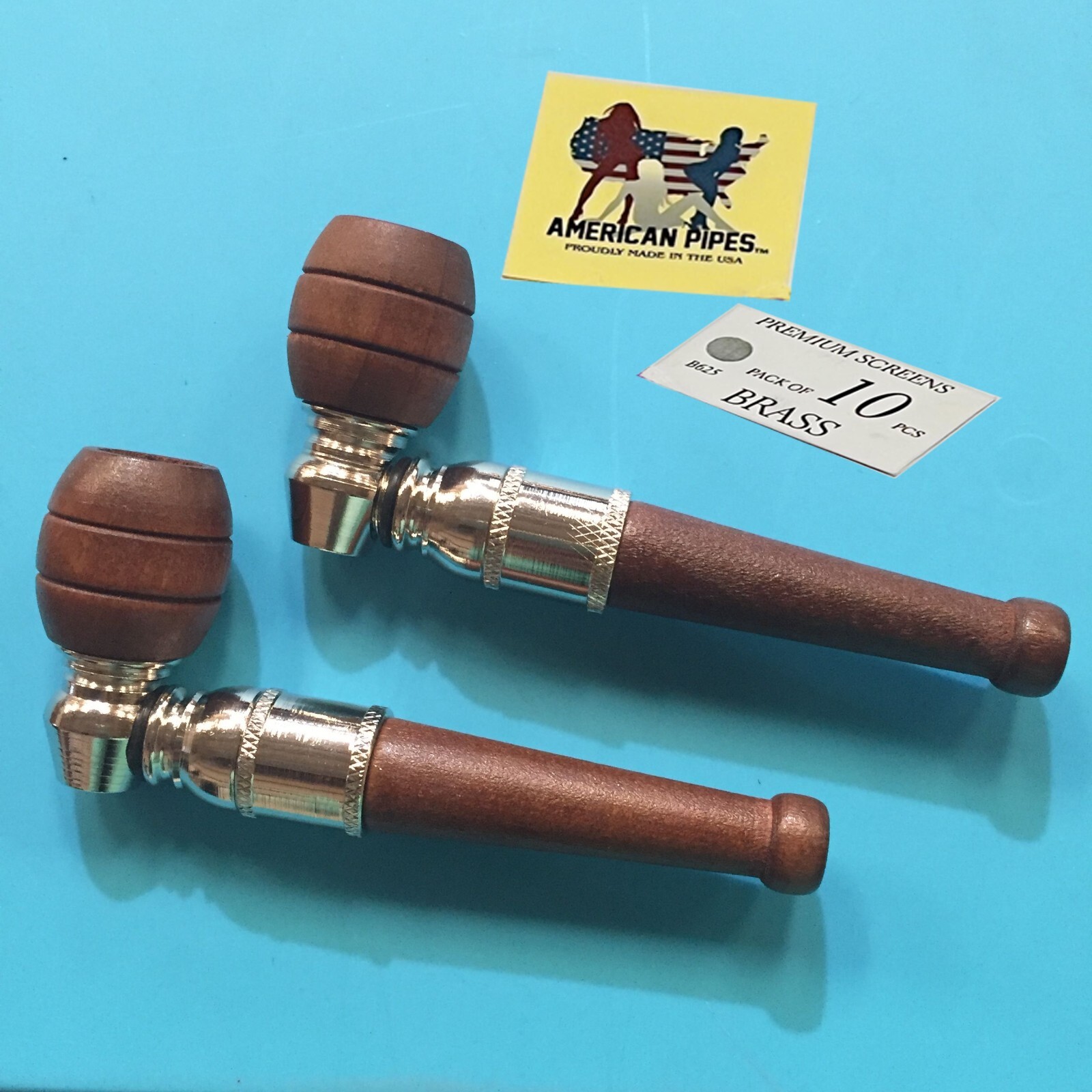 Americanpipes™️ set of 2 PCS metal wooden Tobacco Smoking Pipe with screens