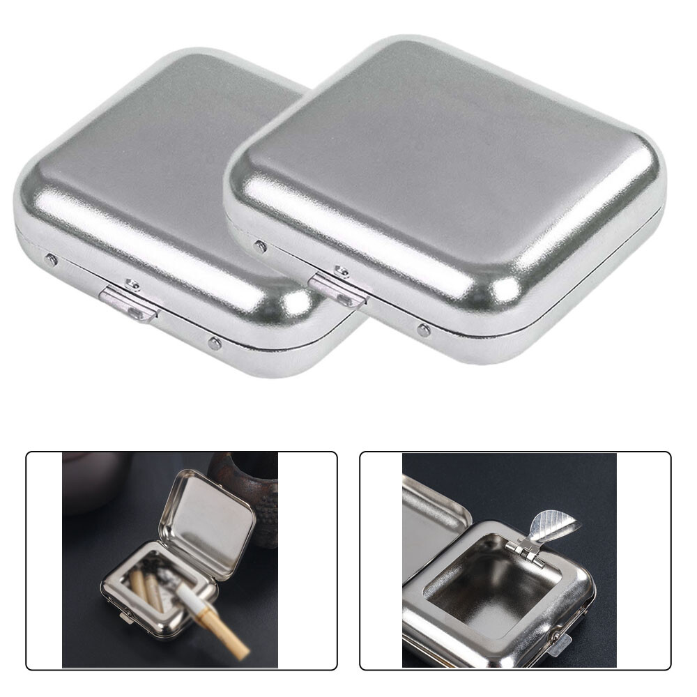 2pcs Portable Car Ashtray Metal Pocket Ashtray Mini Ashtray with Lid Cigaretbe