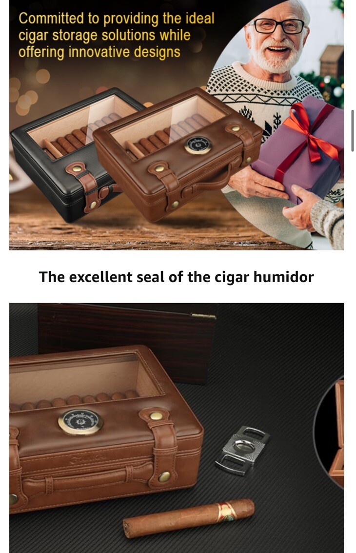 Portable Cigar Humidor Box with Glass Top,Cedar Wood Lining up to 50pcs Cigars