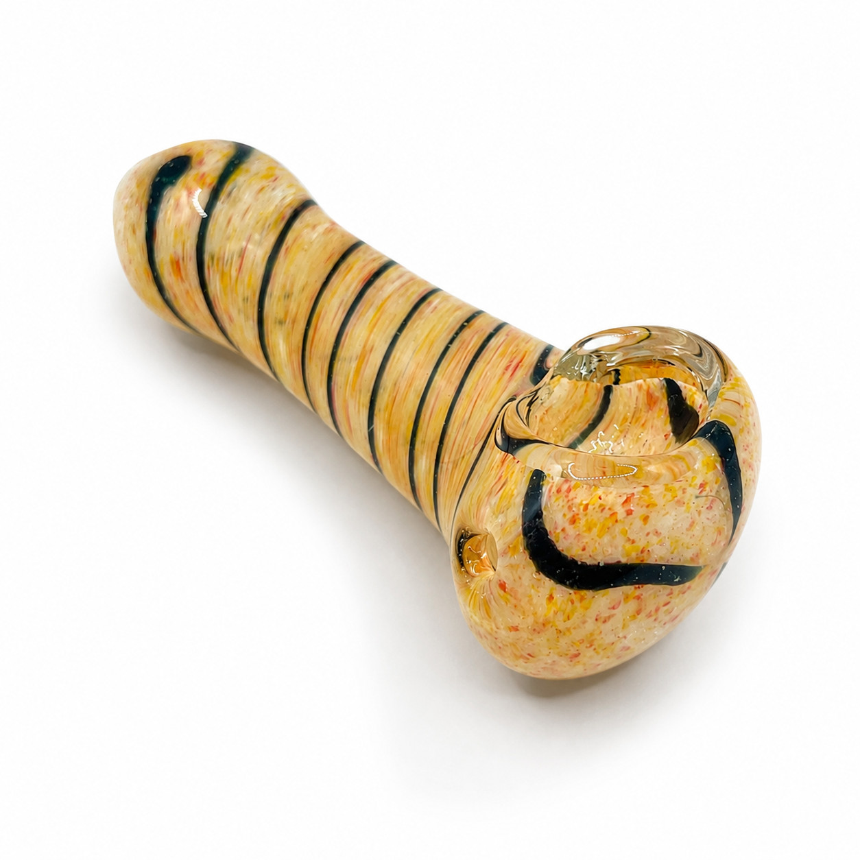 Confetti Cream Stripe Pocket Mini Glass Spoon Pipe 3-3.5 Inch Beige Orange Hand