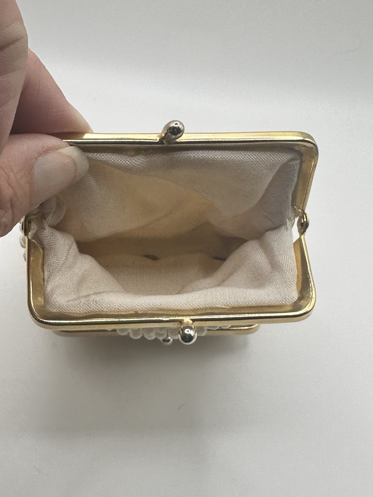 Cream Colored Caviar Beaded Cigarette Case With Gold Tone Kiss Lock Frames