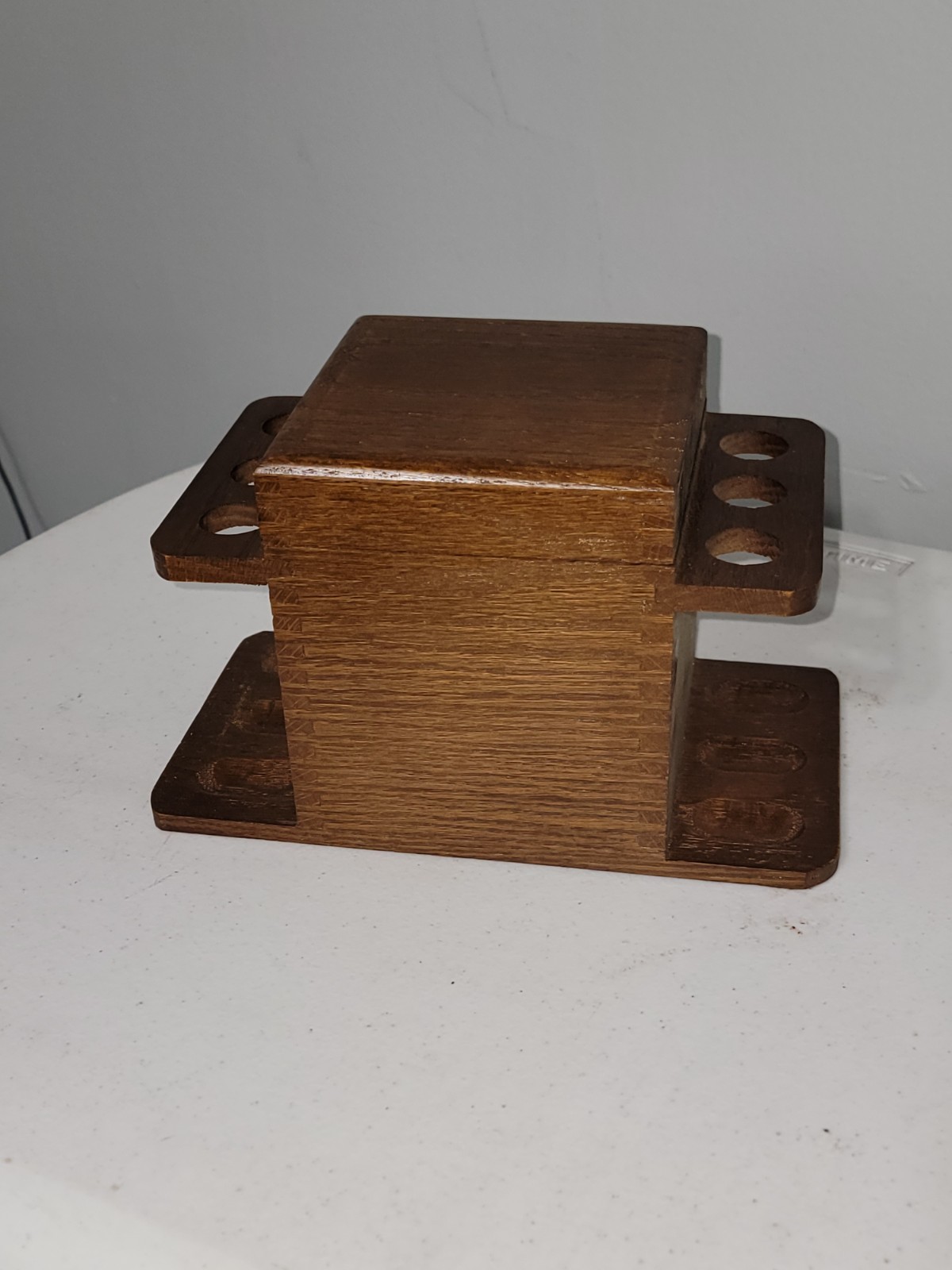 Vintage Decatur Industries Walnut Wood 6 Tobacco Pipe Stand Display Humidor NOS