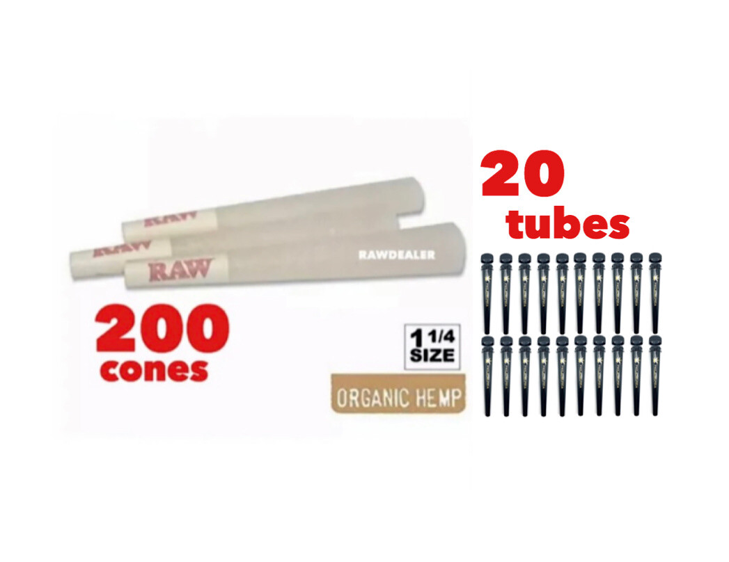 RAW organic 1 1/4 size pre rolled cone + philadelphia cone tube
