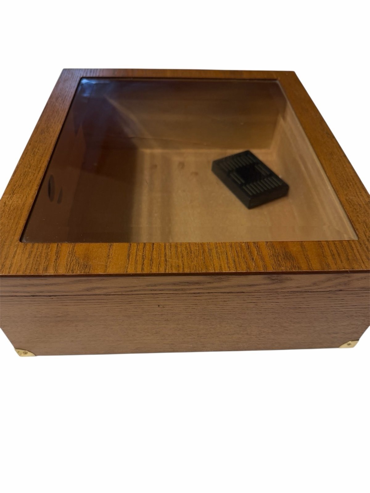 Cigar Humidor Humidifer With Hygrometer in Cedar Lined Wood & Glass Top