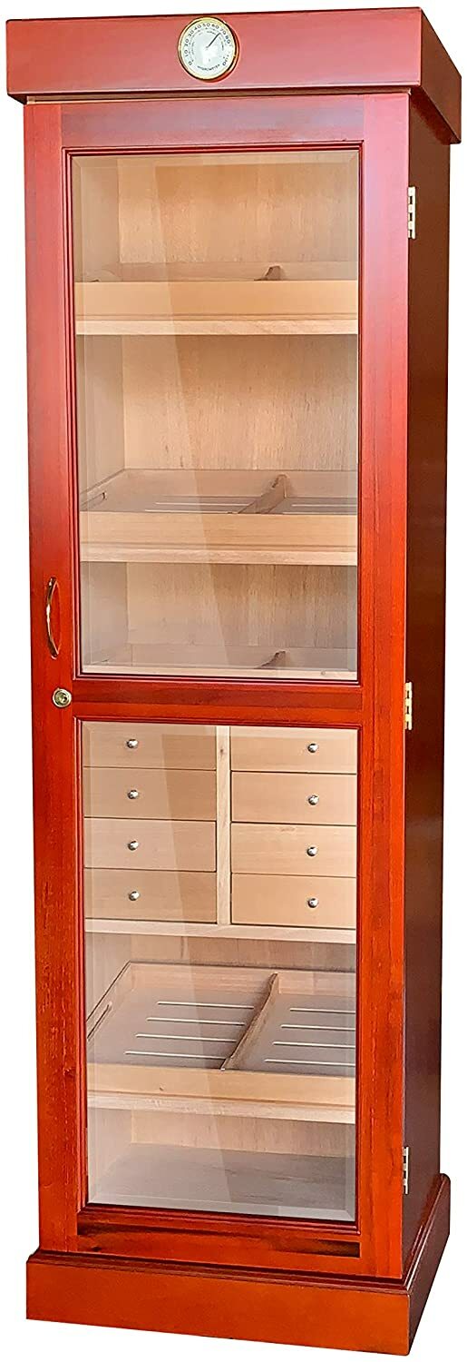 Quality Importers 3000 Cigar Tower Cabinet Humidor, With Drawers , Cherry
