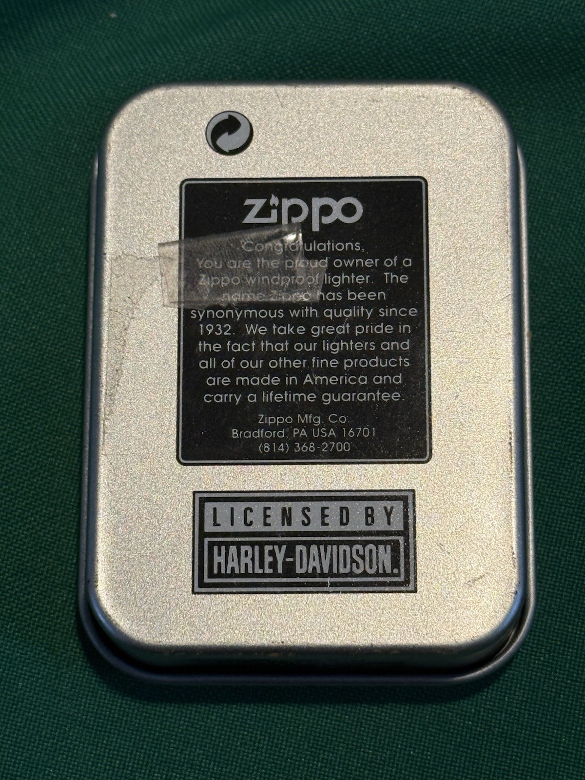 Harley-Davidson Branded Zippo Lighter in Original Metal Tin SEALED
