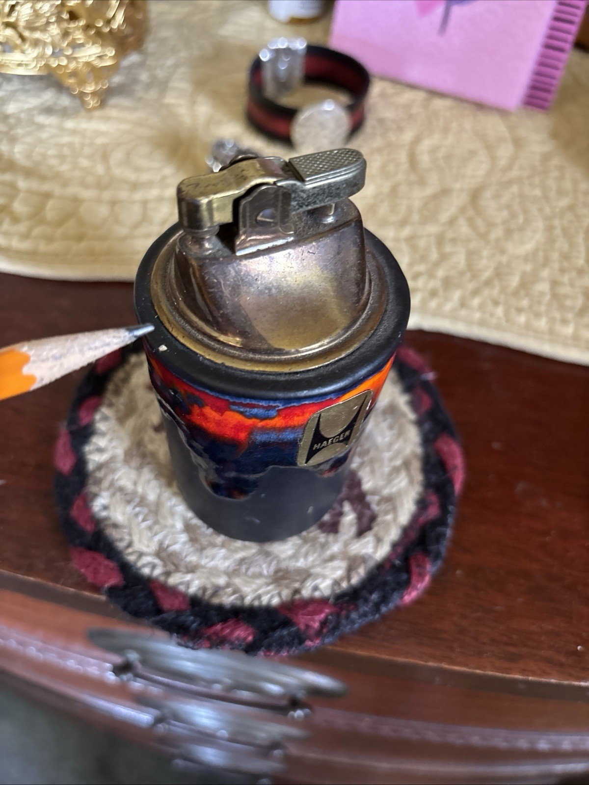 VINTAGE CERAMIC HAEGER TABLE LIGHTER MULTI-COLORED TEXTURED LAVA GLAZE NEW
