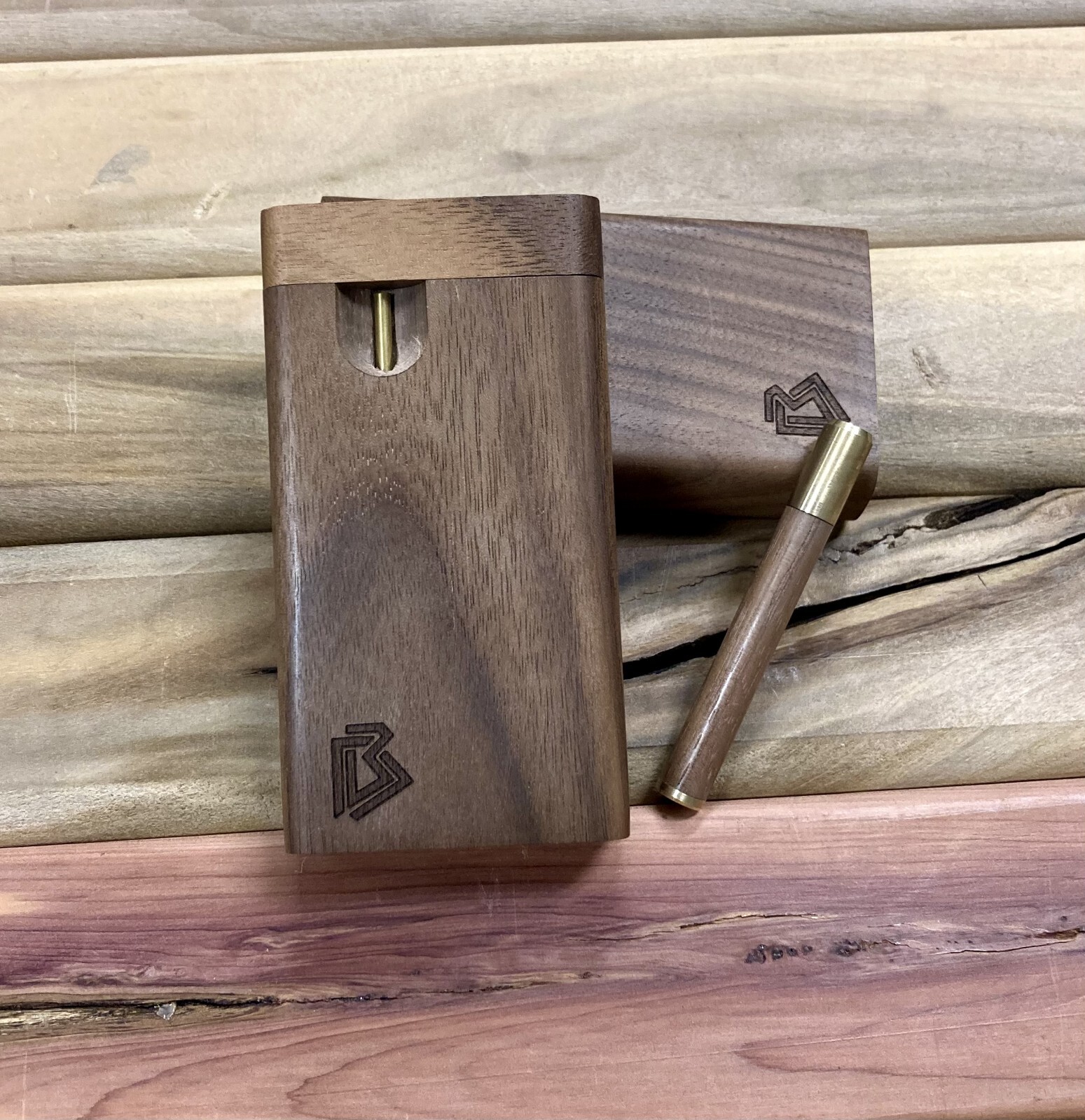 Black Walnut 3.5” Dugout/Stashbox w Poker & One Hitter Pipe Set- USA Made