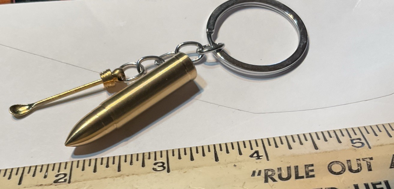 Brass 1.75” Figural Storage Box W/ Mini Stealth Spoon Keychain Unique Tool