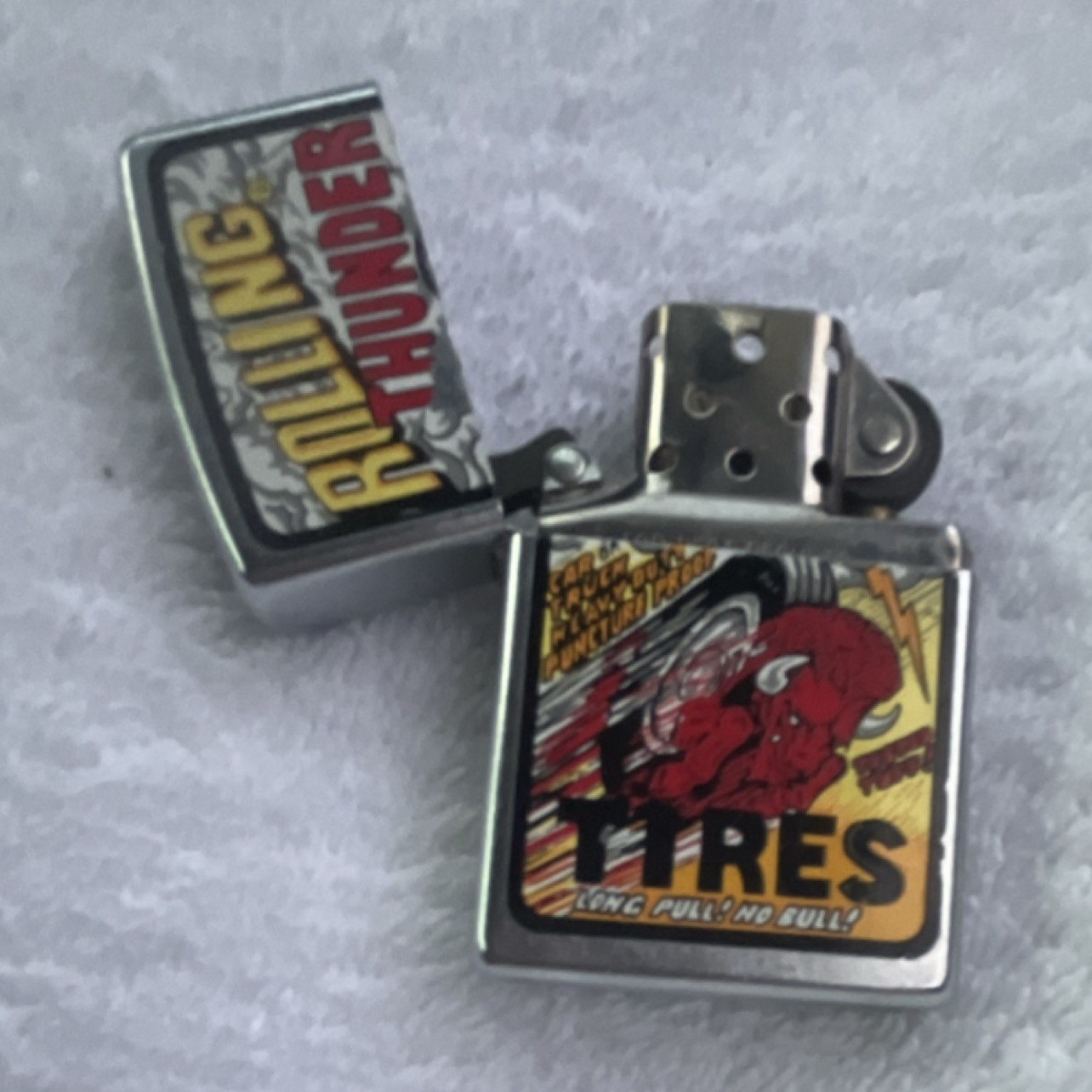 Zippo Rolling Thunder Tires Design Collectible Lighter Unique Automotive Theme