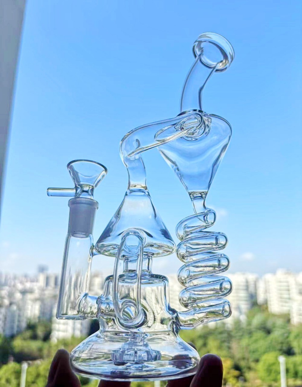 heady Coil Honeycomb Recycler rig pipes bong Glass Smoking Water shushi 14mmbowl