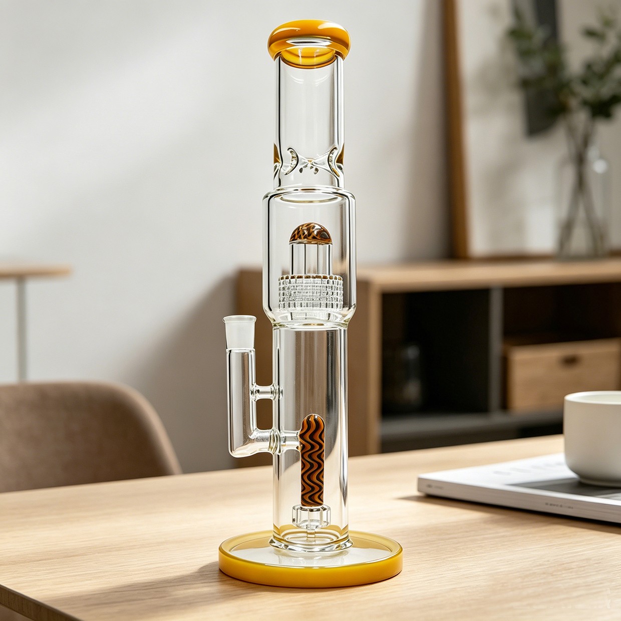 16” (XL) Tall 4mm Thick Glass Bong Water Pipe Smoking Perc Wigwag Hookah & 14mm