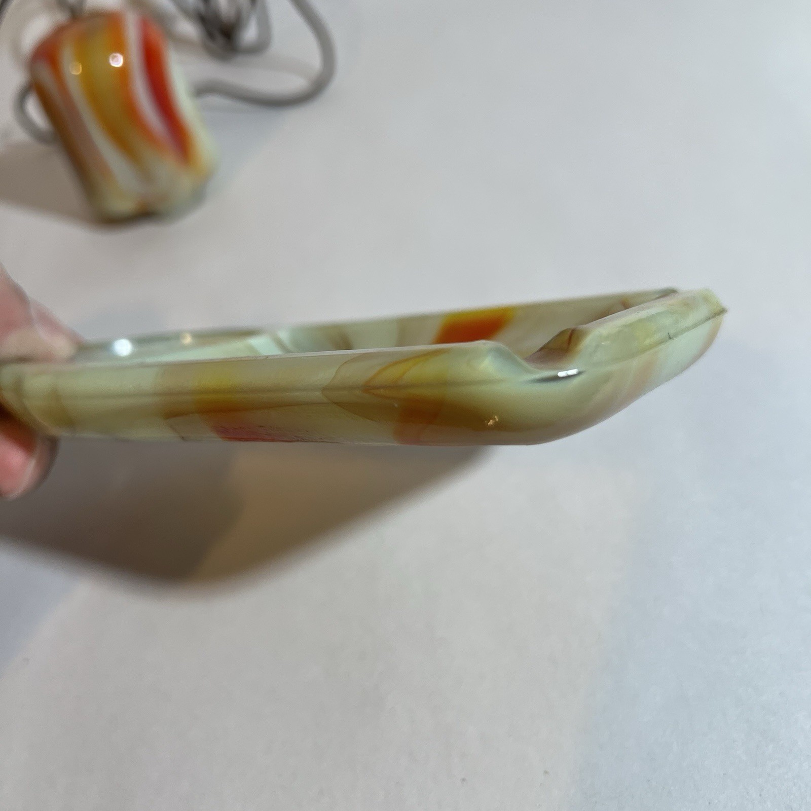 VTG ART DECO GREEN SLAG SWIRL URANIUM GLASS LIGHTER & ASHTRAY VIDRIO PRODUCTS