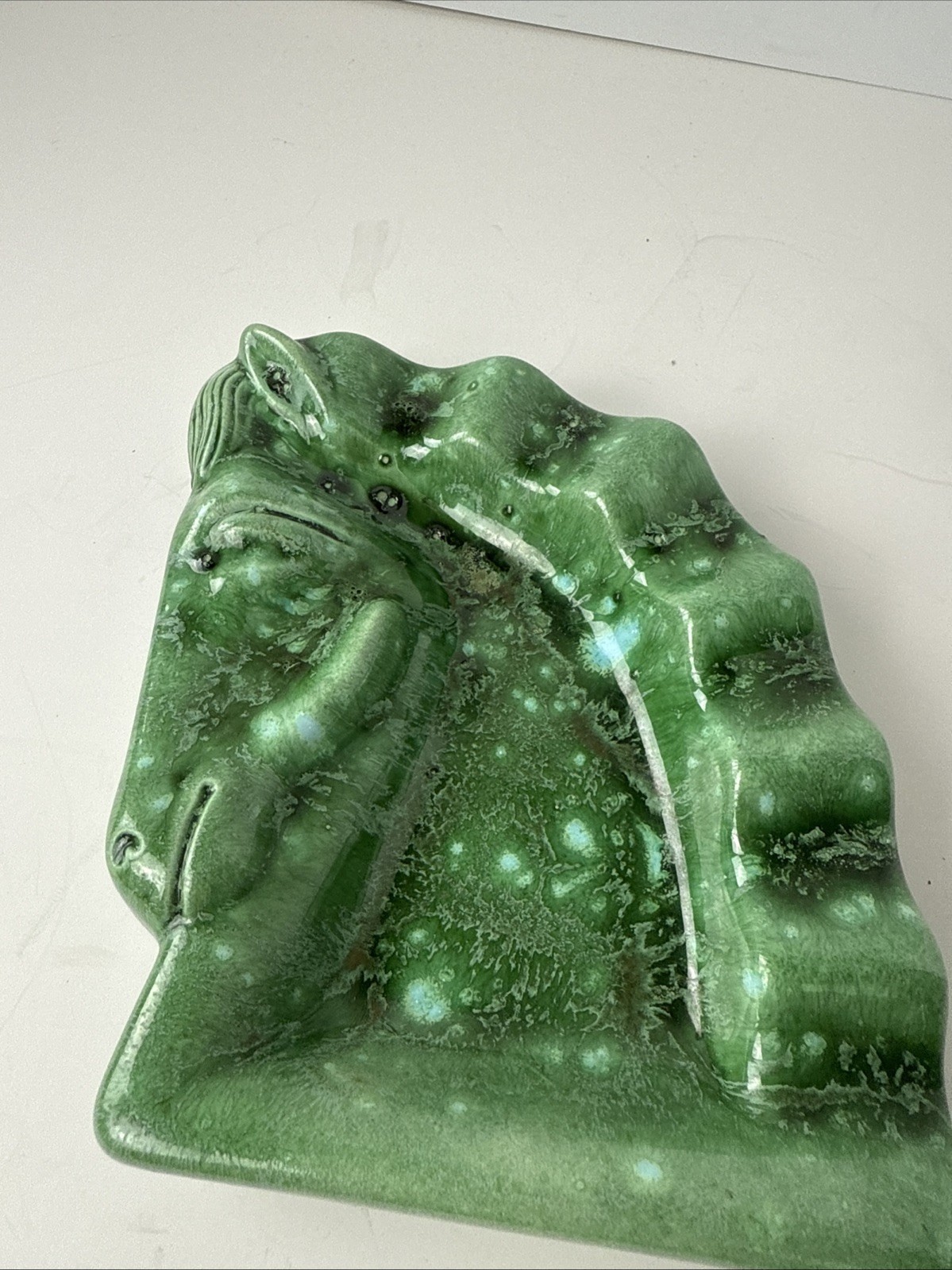 Vintage MCM Ashtray Trinket Trojan Horse Head Ceramic Green Tones