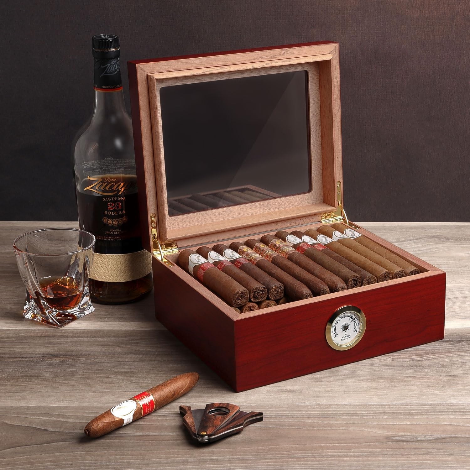 Mantello Cigars Humidor, Glass-Top Cigar Humidors, Humidor Box for 25-50 Ciga…