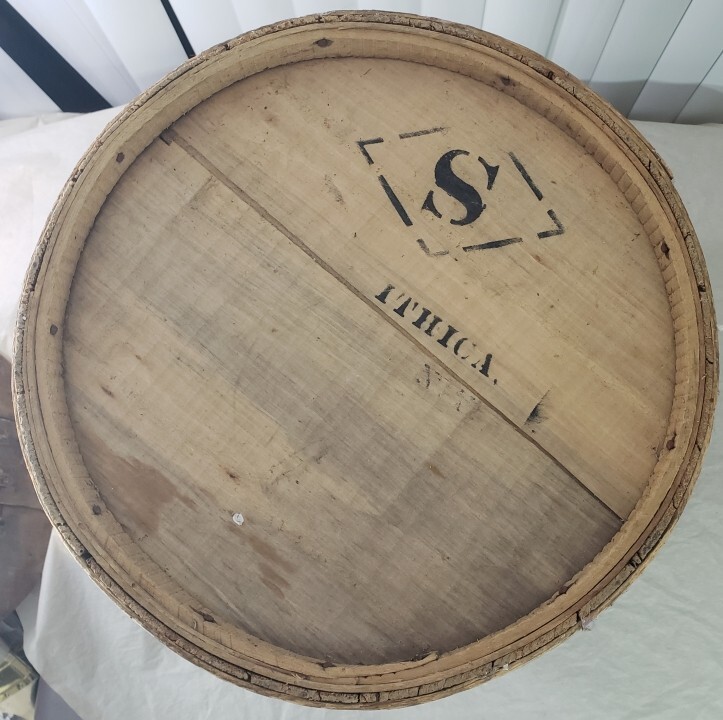 Antique Chewing Tobacco Wood Store Barrel Spaulding Merrick Stewart Ithica 22″