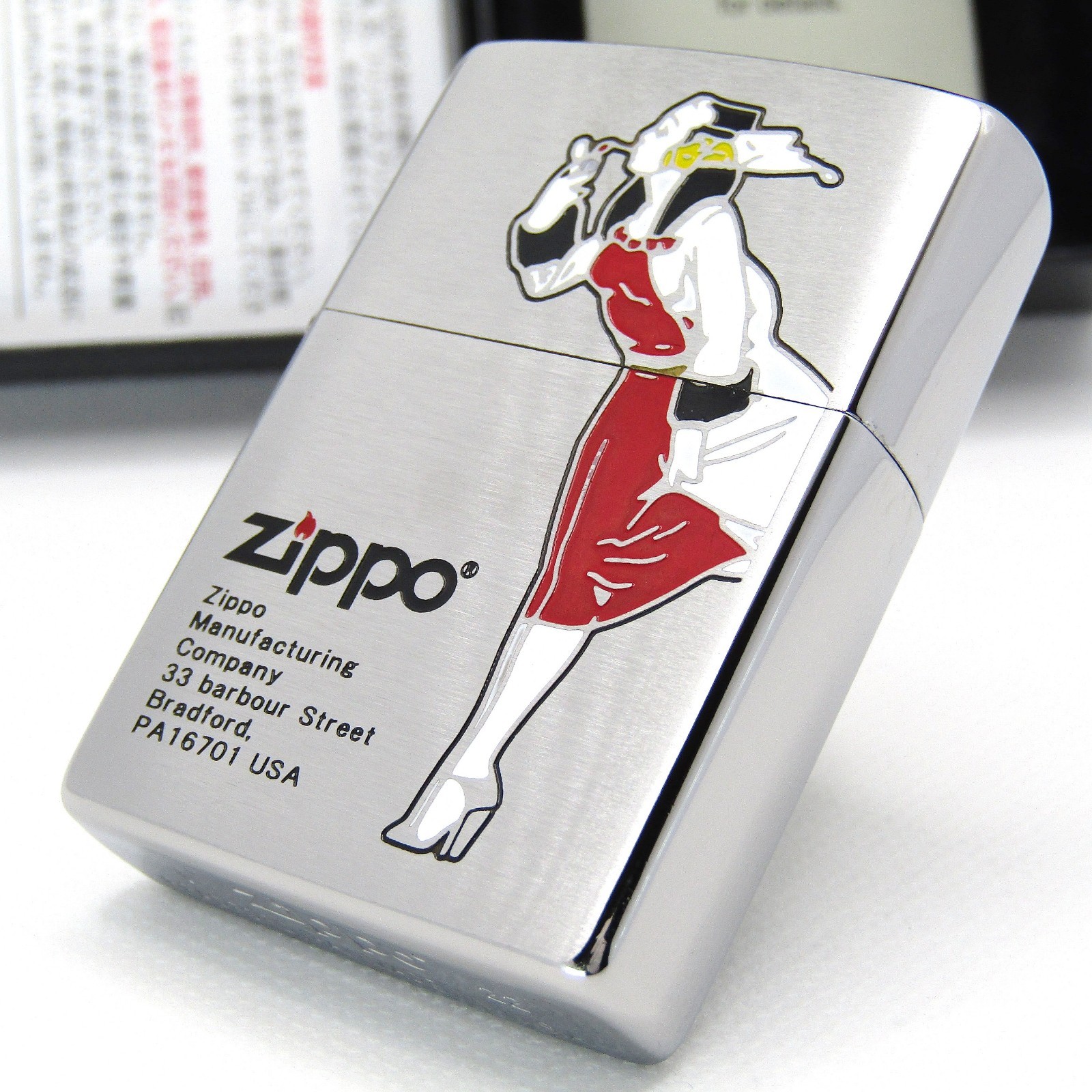 Windy Girl Design Silver Red Zippo Oil Lighter 2022 MIB