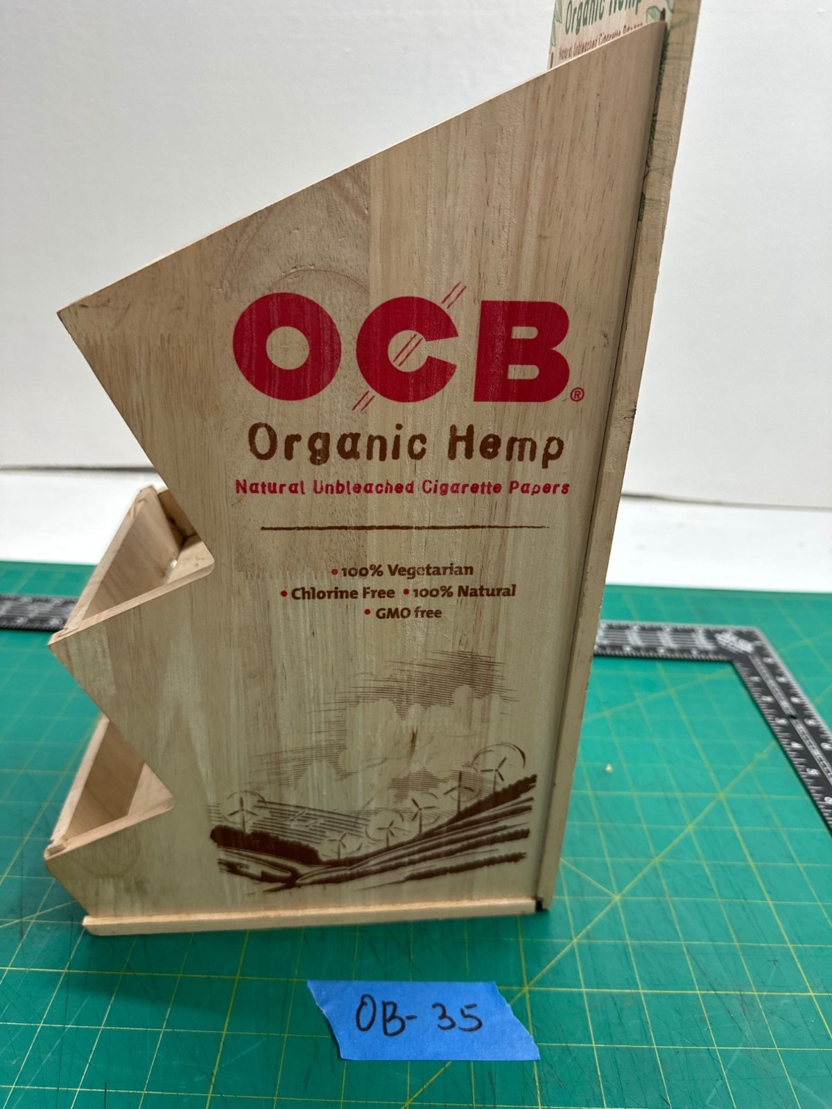 OCB Organic Hemp Rolling Paper Wooden Display Stand Rack 3-Tier Smoke Shop Decor