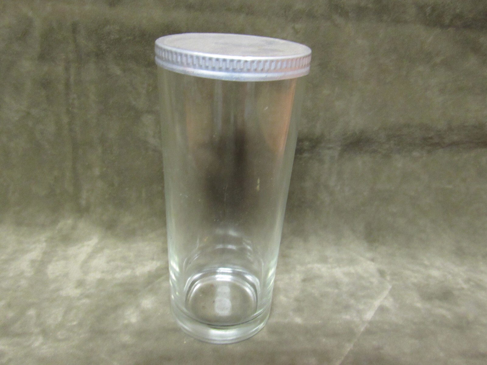 Vintage 1940s US Tobacco Co Tall Clear Glass Snuff Jar w/Aluminum Lid