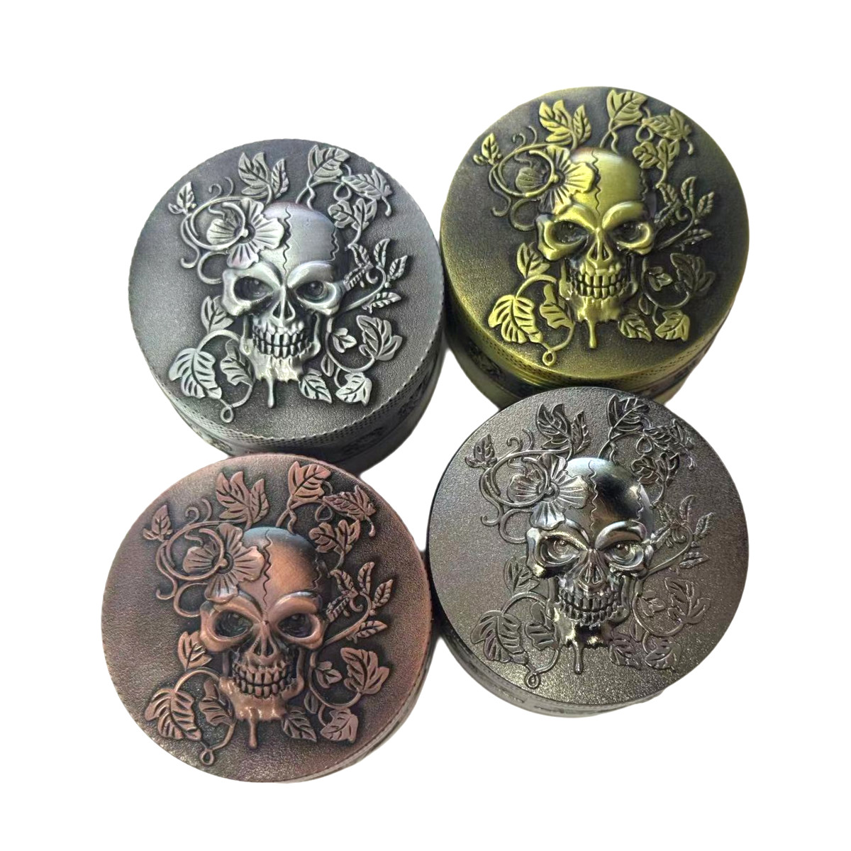 2″ Metal Skull Herb Grinder 4 Layers Zinc Alloy Spice Crusher with Embossed gift