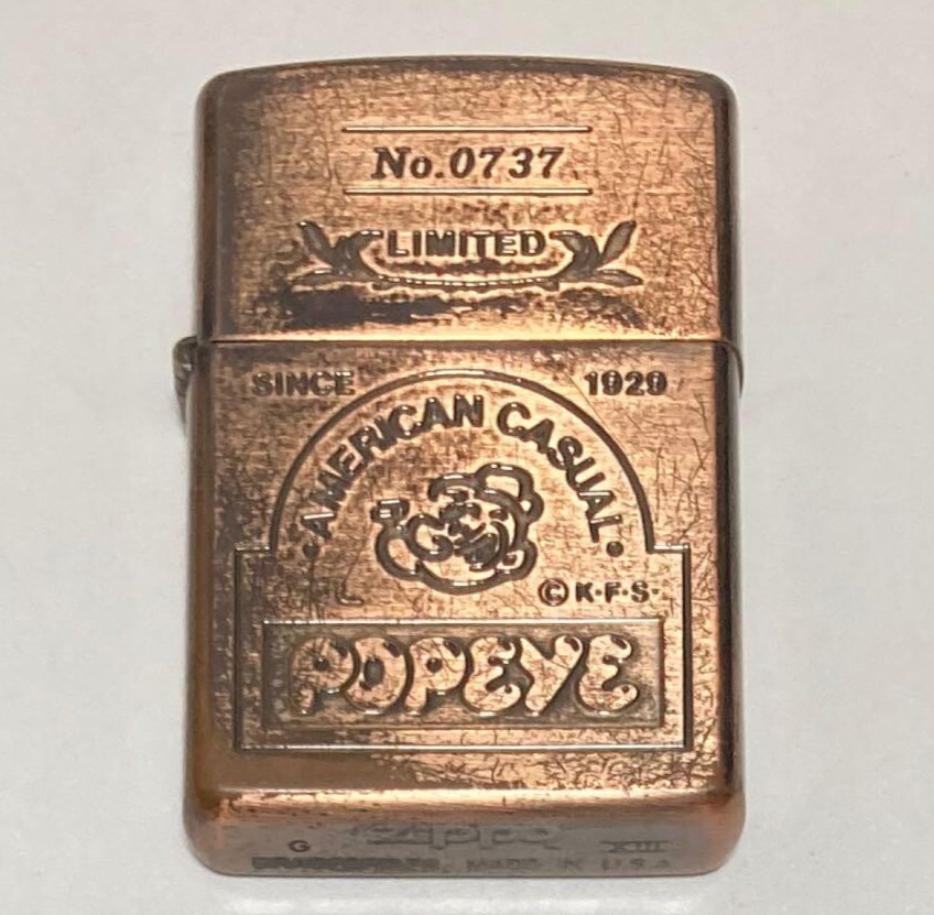 Zippo Popeye American Casual Limited Lighter w/Serial No. Spark confirmed No Box