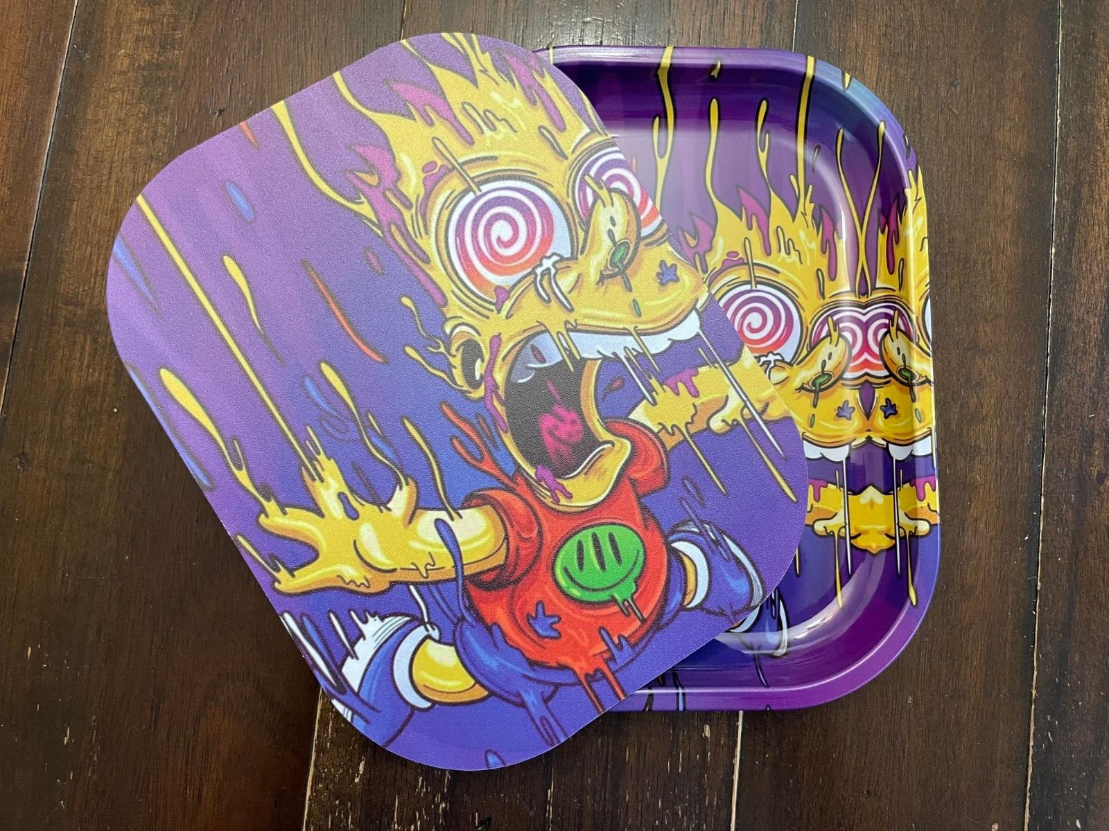 Premium Rolling Tray Ash Tray Magnet Lid Bart Simpson Tripping Falling 7inx5.5in
