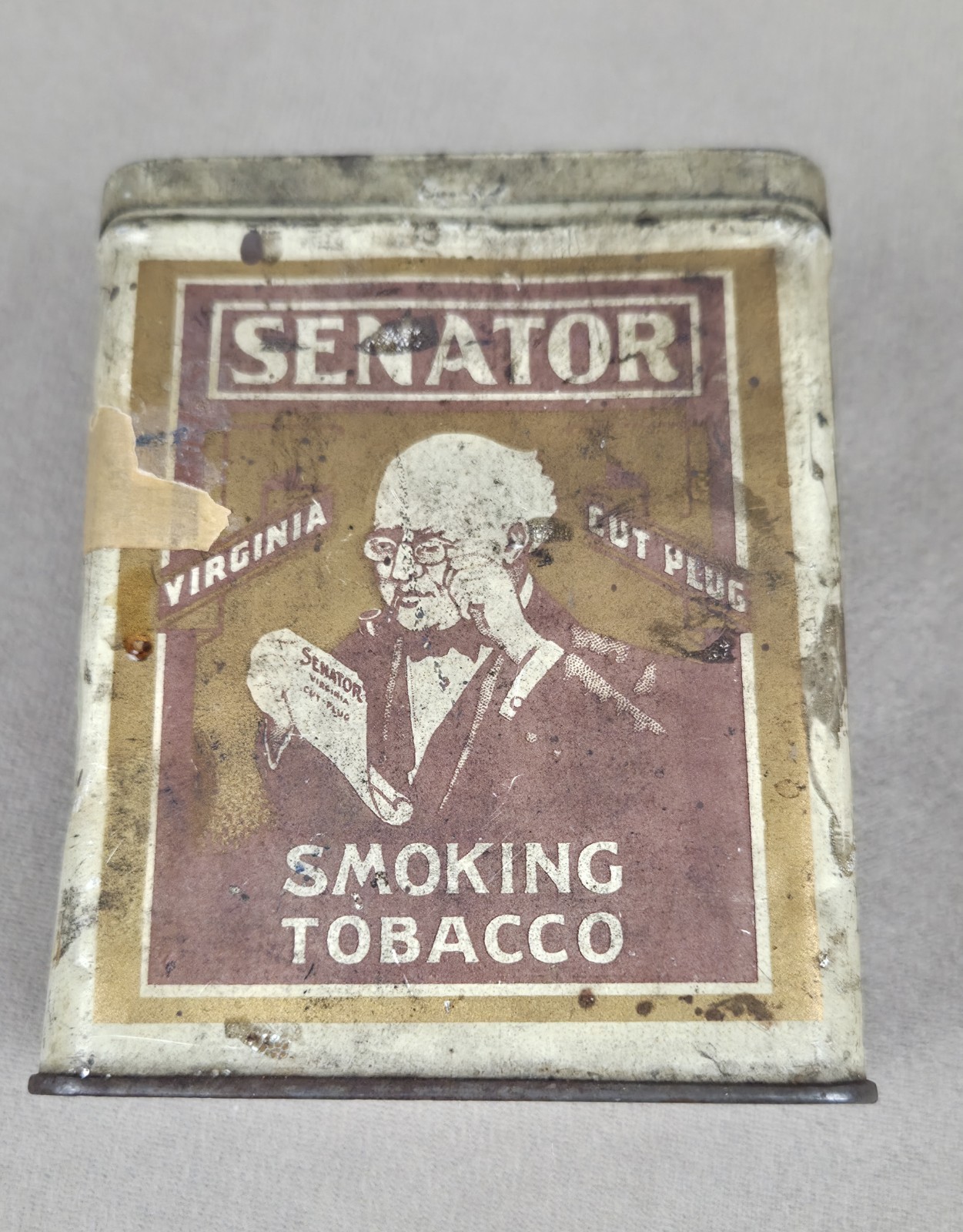 Antique Rare Senator Smoking Tobacco Tin 1915 Canada Half Pound Tax Seal Quebec