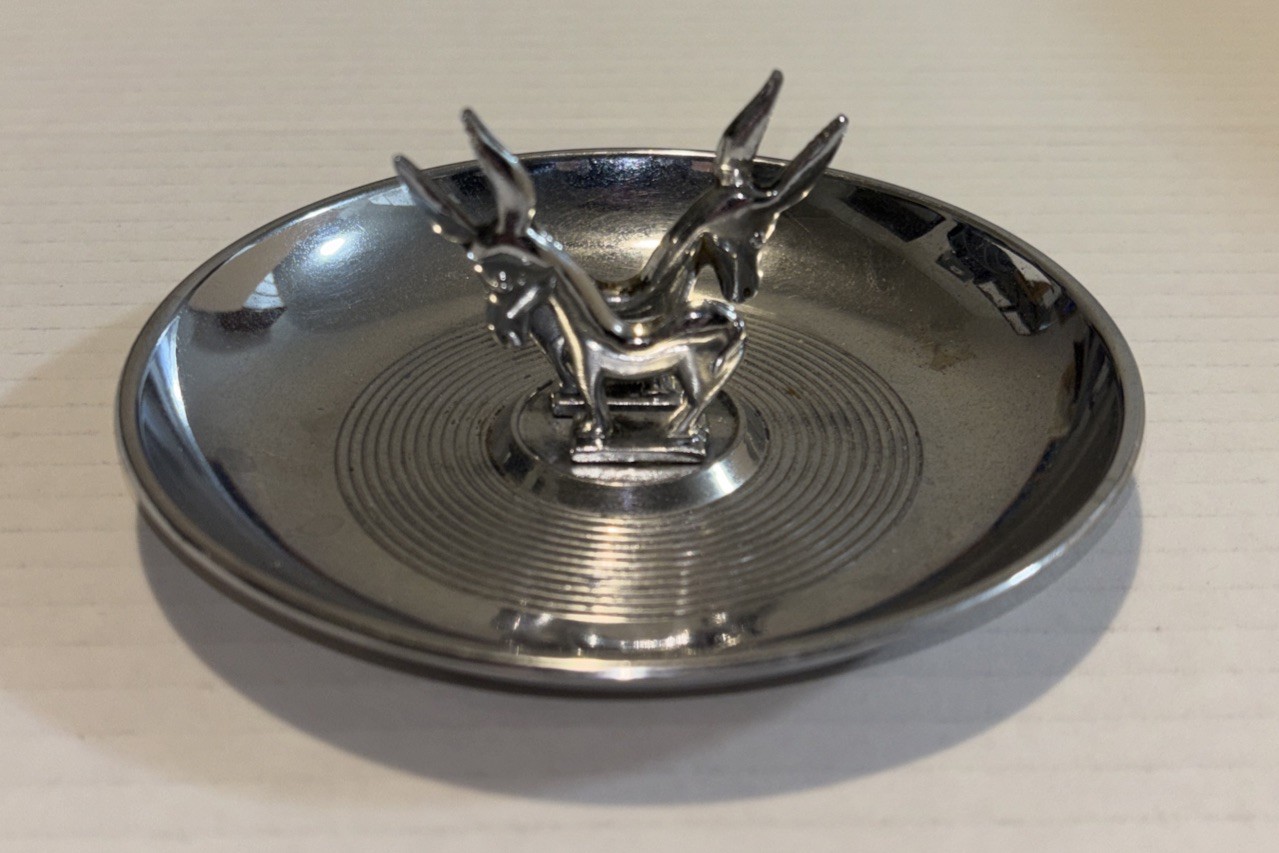 Vintage Donkey Ashtray Hamilton NY Pincherette Art Deco Chrome Metal Tray USA