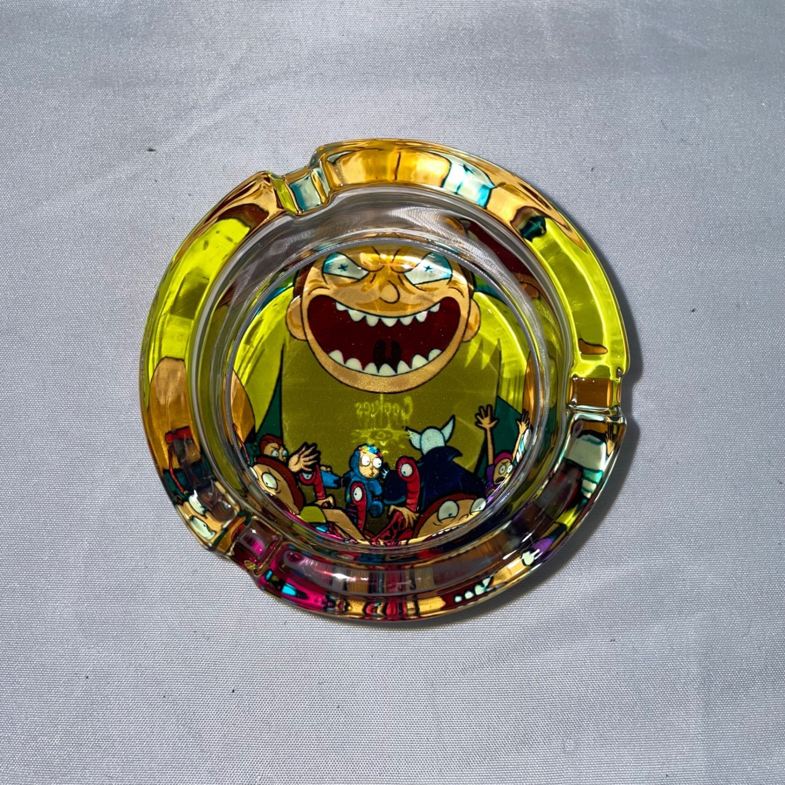 Donkey Gear Rick and Morty Glass Ashtray Iridescent Multi Color Round 3.5 Inch