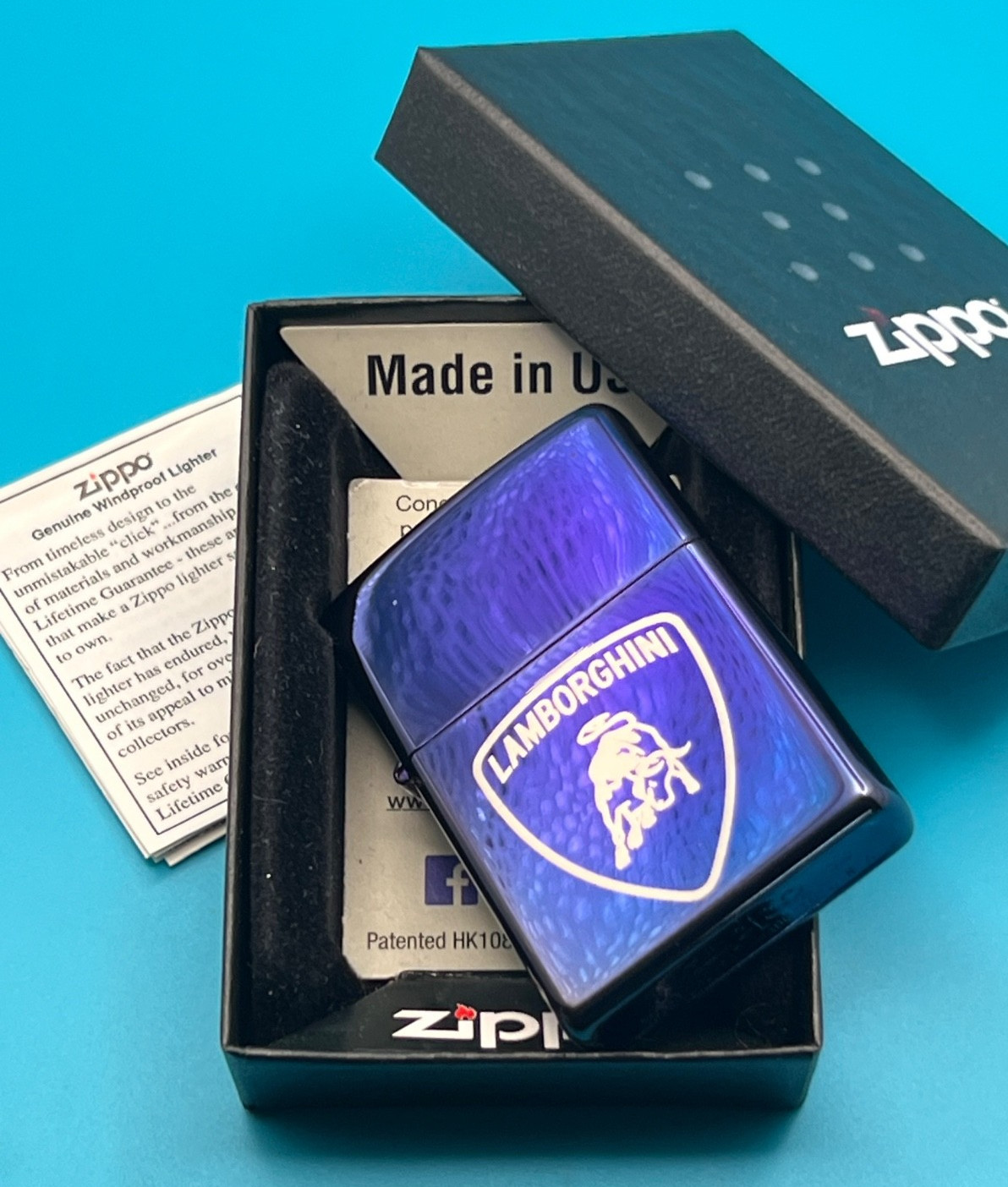 Brand New 2004 ZIPPO Lighter AWESOME Retro LAMBORGHINI BULL LOGO Purple Chrome