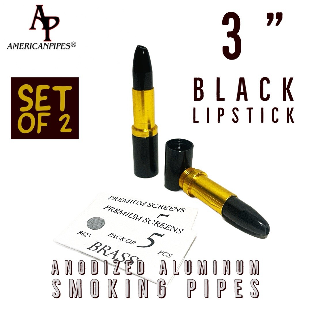 Americanpipes™️ set of 2PCS metal Discreet Smoking Pipe Lipstick Black W/screens