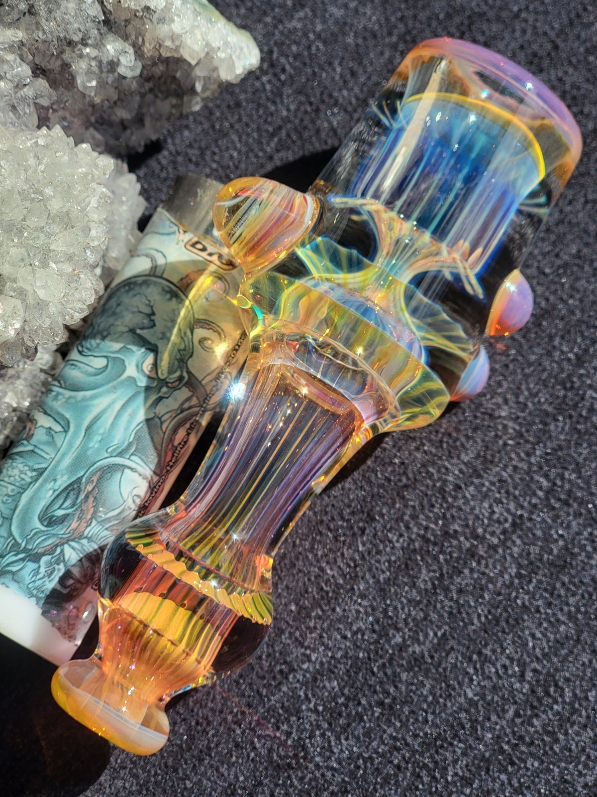Heady Handmade 4.57″ Glass Tobacco Smoking Pipe Fumed 24kt Gold And Silver
