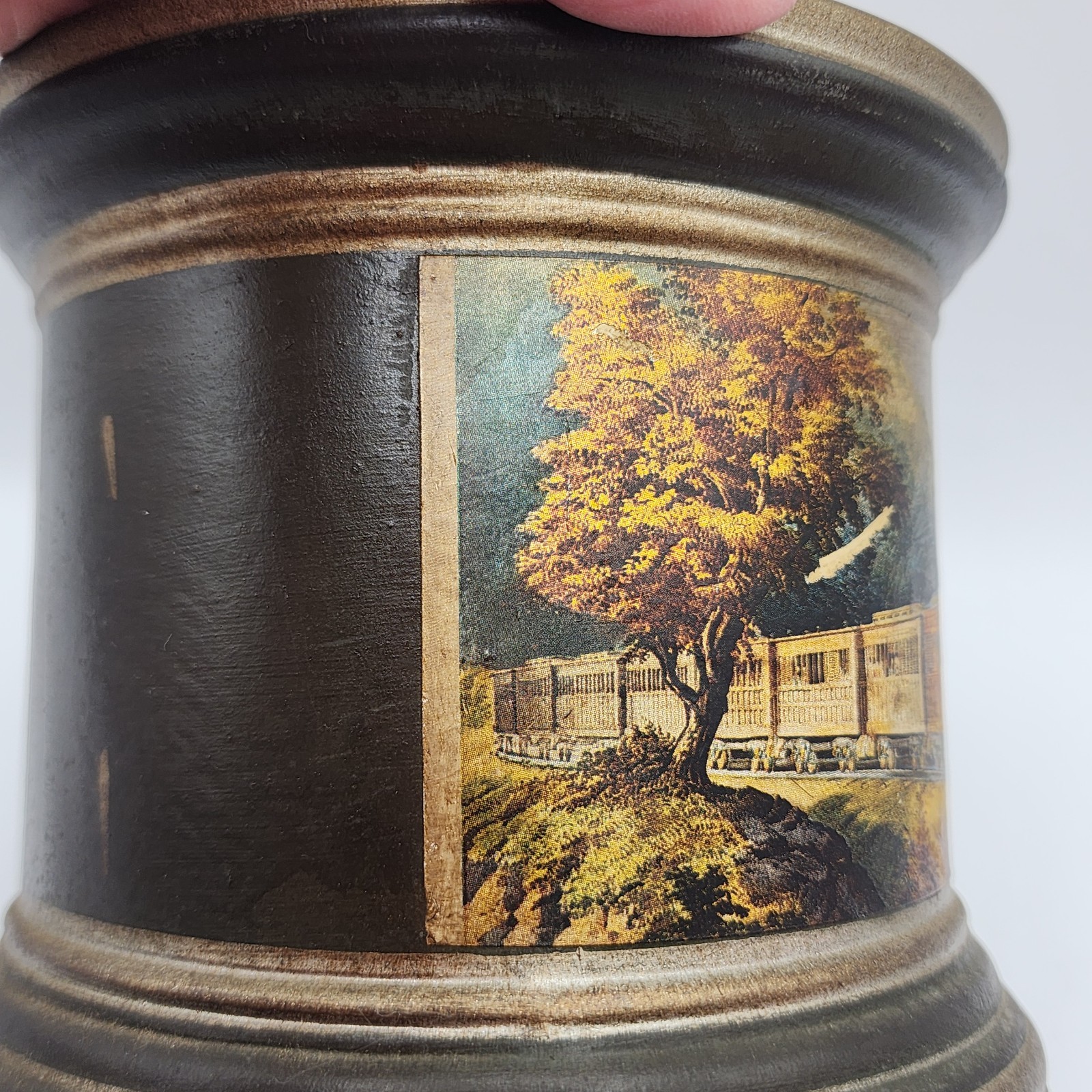 Vtg Comoys Of London Smoke Tobacco Jar Canister Humidor Locomotive Train Italy