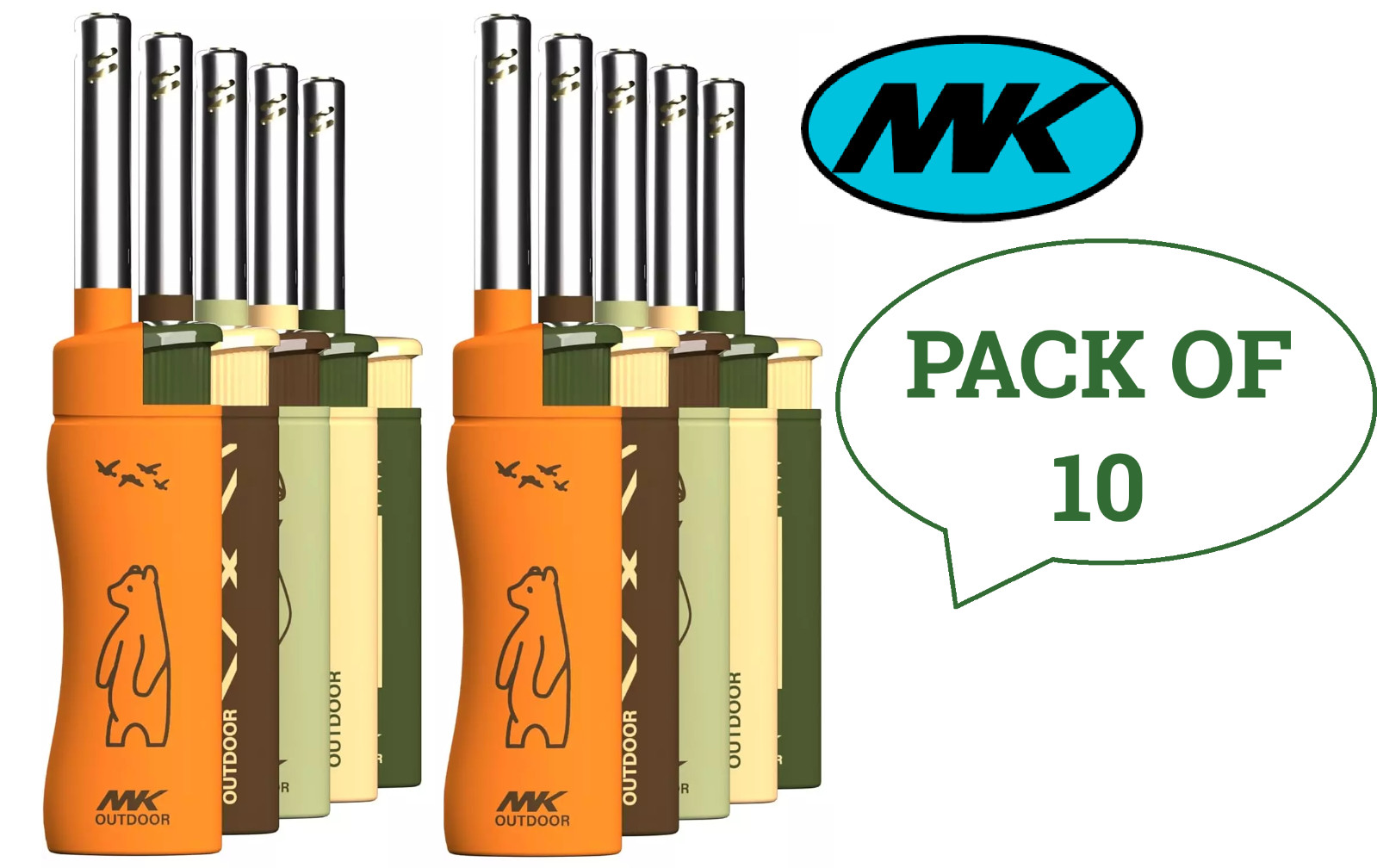 MK Lighter 10pcs. Outdoor Series Candle Lighters, Windproof Torch Flame