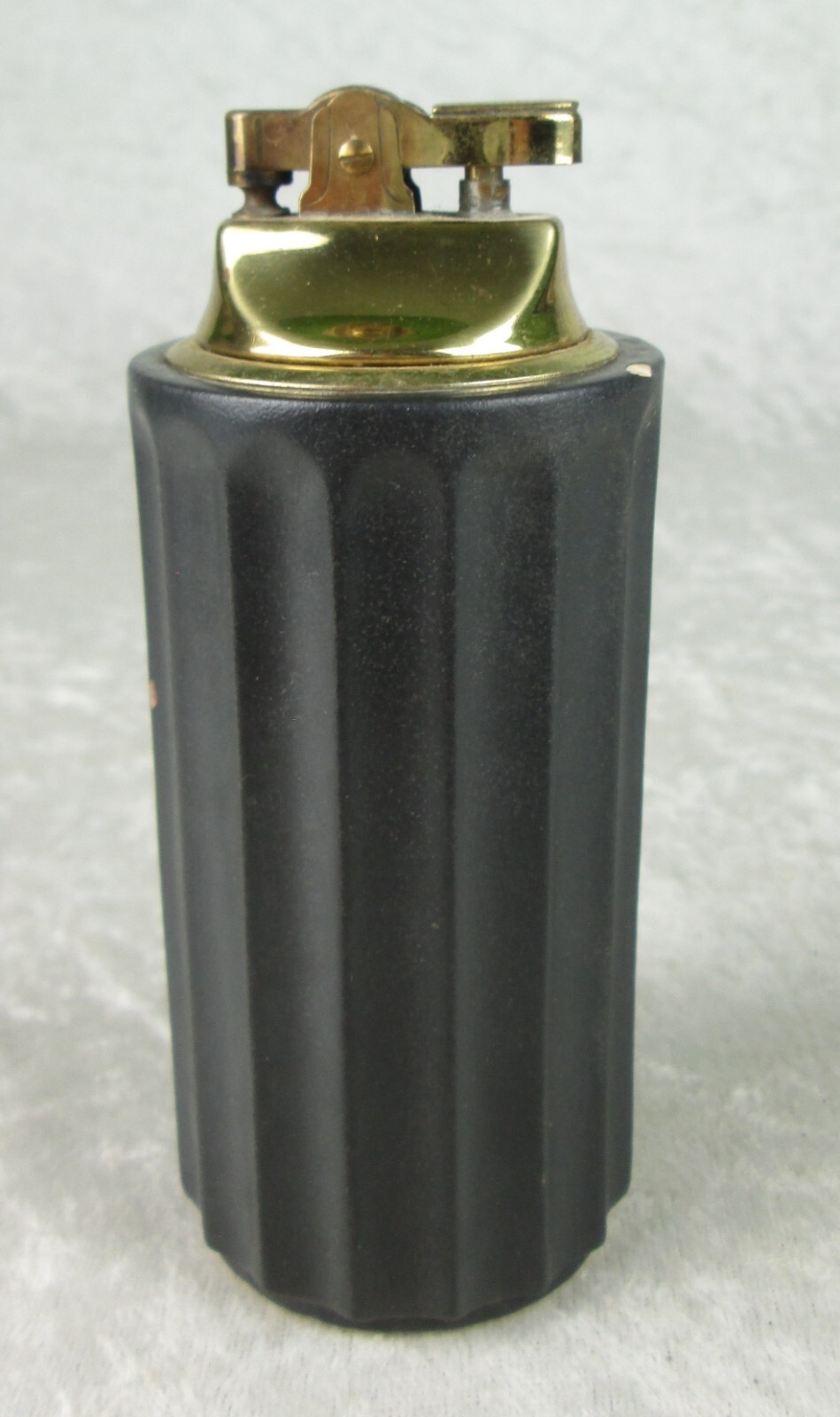 Hyalyn Pottery Table Lighter Black Ribbed Vintage Mid Century Modern 5-1/8in T