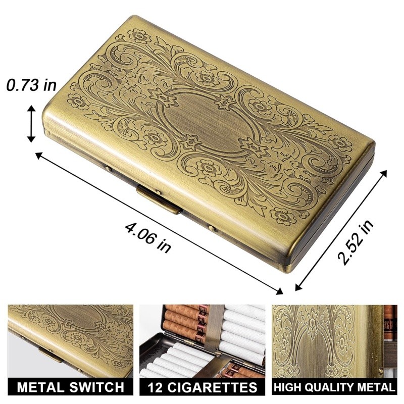 Vintage Bronze Floral Engraved Cigarette Case Slim Portable Business Card Holder