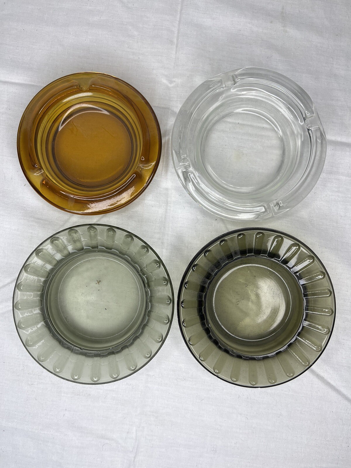 Vintage Lot Of 4 Glass Ashtrays Amber, Clear, Greenish Gray