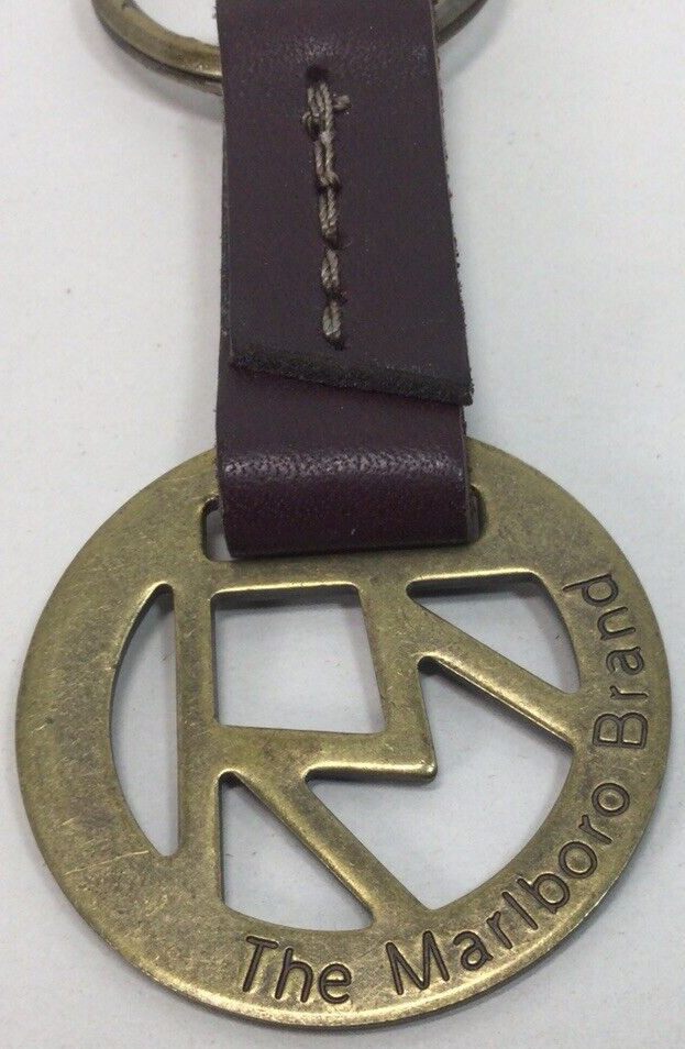 MARLBORO Brand Solid Brass And Leather Keychain 1989 VINTAGE NICE Fast Free Ship
