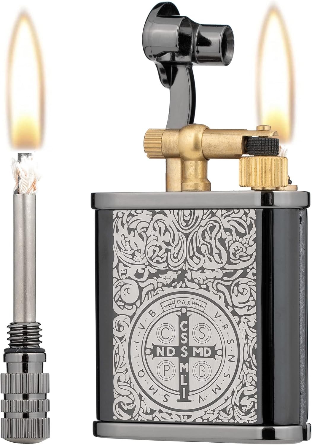 2 in 1 Lighter Permanent Match Antique Style Lift Arm Kerosene Lighter with P