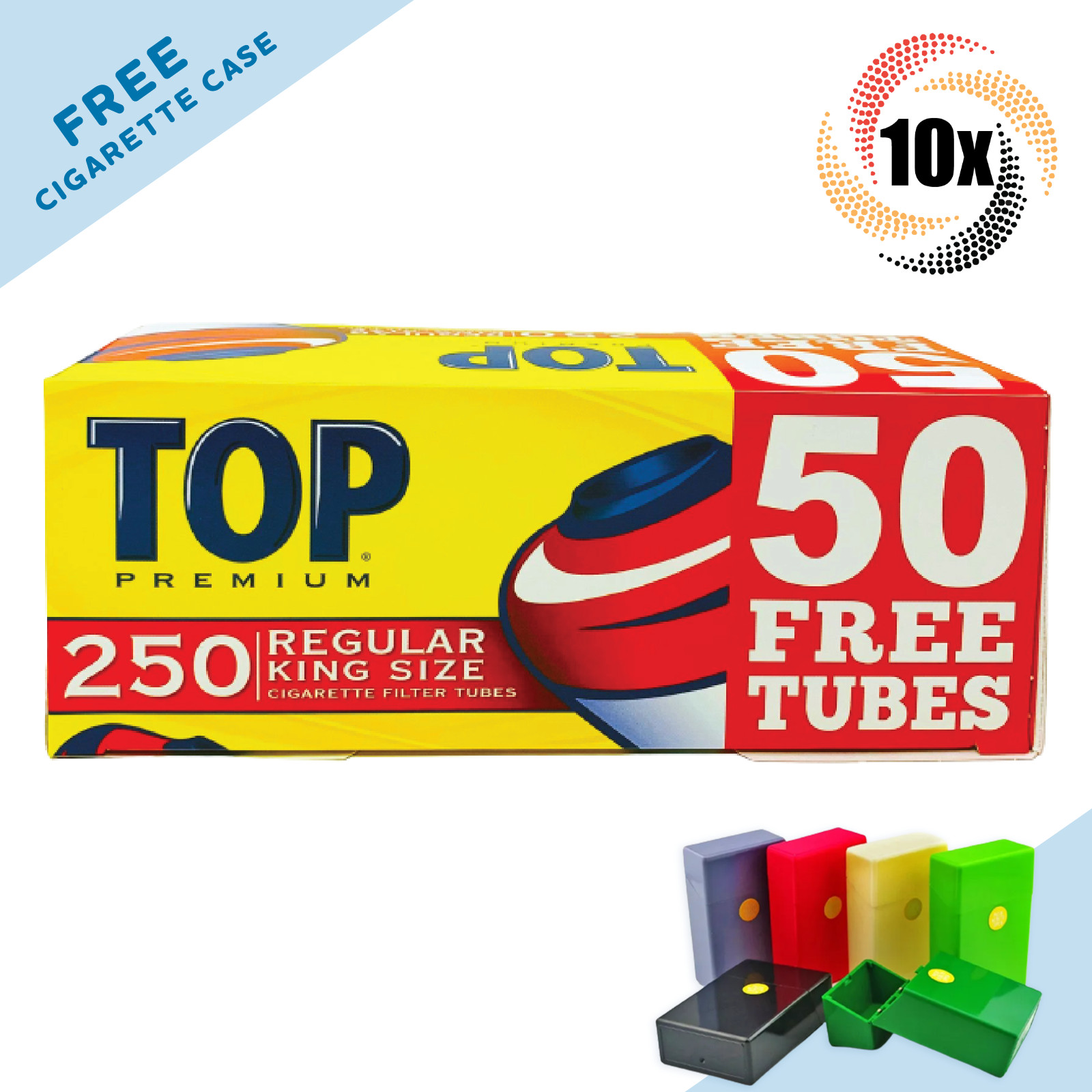 10x Boxes TOP Premium Filter Tubes Regular King Size Cigarette RYO – 2,500 Tubes