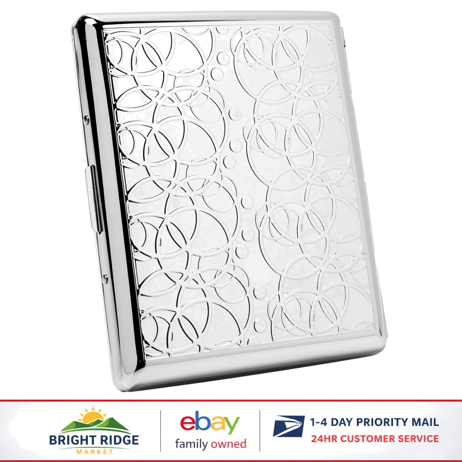 Lightweight Silver Case for 20 King Size Items, Compact Spring Clip Holder