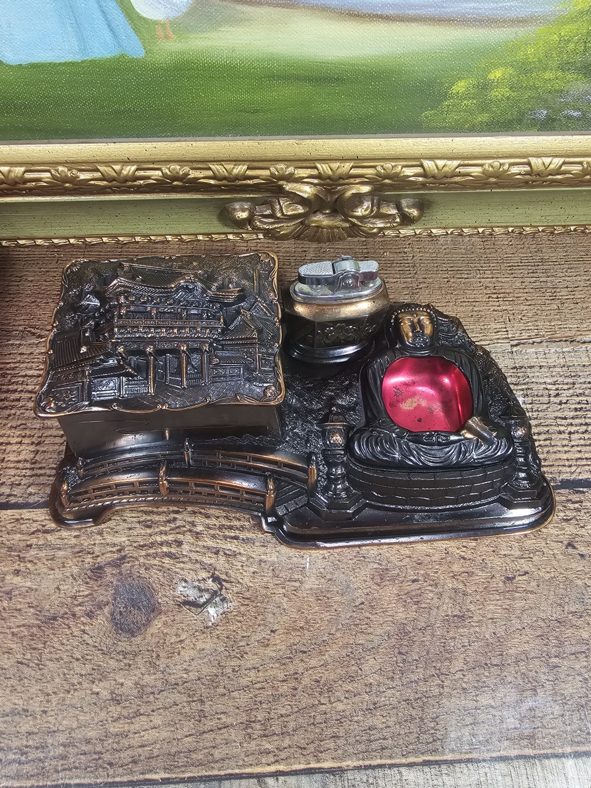 VTG Japanese Metal Tabletop Smoking Set Music Box(works) Lighter Ashtray…